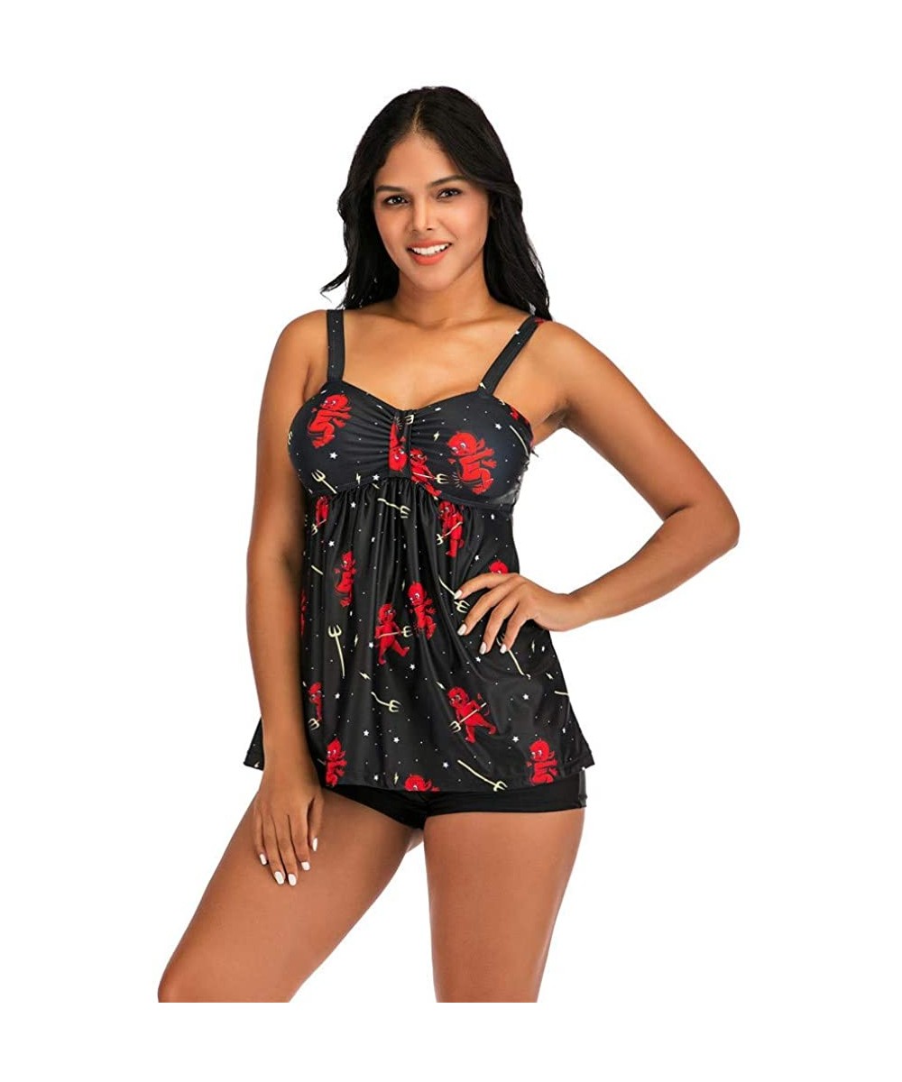 Womens Plus Size Swimsuits 2020 Summer New Tankini Set Two Piece Swimwear Tank Tops with Boyshorts Bathing Suit - 0610- Black...