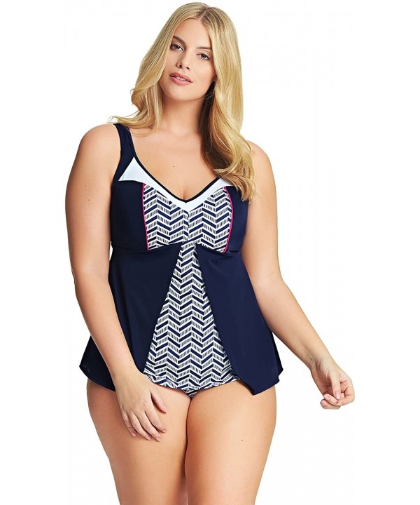 Womens Chevron Underwire Split Front Tankini- 16- Midnight - CW182I4CTQG $26.84-Tankinis