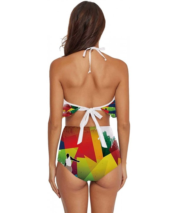 Women Ruffle Halter Swimsuit Backless Bikini Set Floral - Multi 37 - C0190EDELHL $36.04-Tankinis