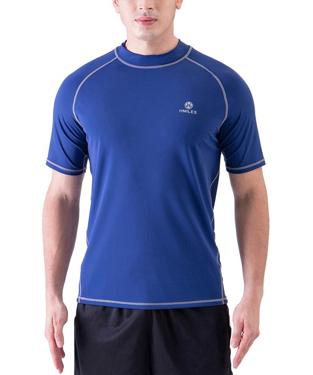 Men's Swim Shirt Rash Guard UPF 50+ UV Sun Protection Outdoor Performance Surf Top - Short Navy - CW198W7DH4W $17.11-Rash Guards