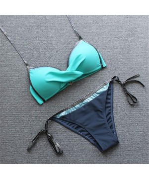 Womens Push Up Two Piece Bikini Swimsuits Bandeau Bathing Suits - Aqua Grey - CY18GDKX266 $20.96-Sets