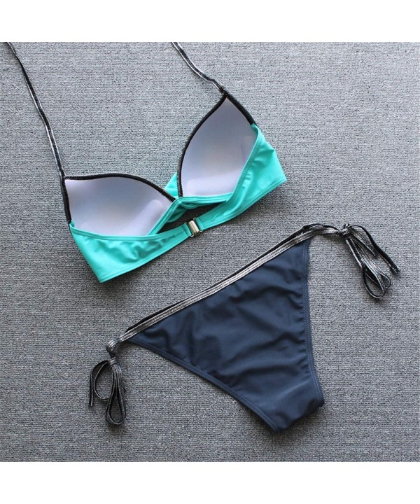 Womens Push Up Two Piece Bikini Swimsuits Bandeau Bathing Suits - Aqua Grey - CY18GDKX266 $20.96-Sets