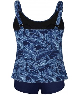 Women's Tankini Set Two Piece Swimsuit Layered Ruffled Top with Boyshort Swimwear - Blue Leaves Print - C818A79K3WE $30.16-Ta...