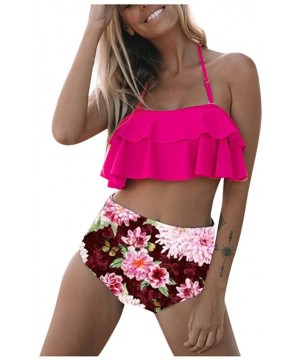 Swimsuit for Women Two Pieces Top Ruffled Backless Racerback with High Waisted Bottom Tankini Set - O-hot Pink - C4194WXAH07 ...