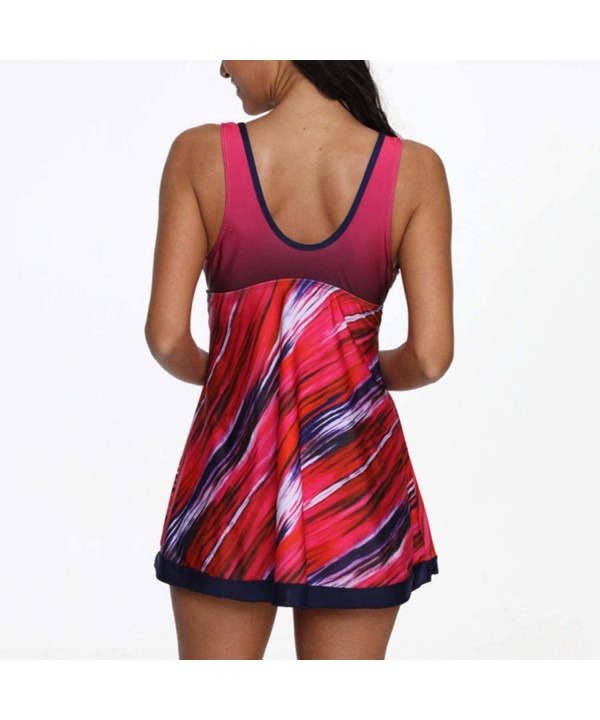 Women's Tummy Control Tankini Long Torso Swimsuits Two Piece Slimming Swimdress - Red - CC192SCISLZ $26.46-Tankinis