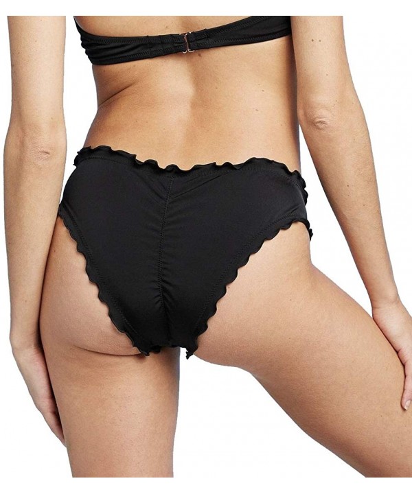 Women's Ruffle Cheeky Bikini Bottoms - Black - CM19DNIEYYR $23.41-Bottoms