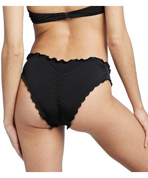 Women's Ruffle Cheeky Bikini Bottoms - Black - CM19DNIEYYR $23.41-Bottoms