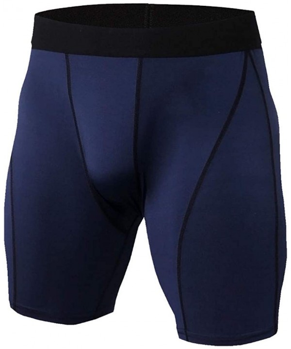 Gym Workout Shorts Solid Summer Jogging Fashion Casual Tight Quick Dry Shorts - Navy - CQ18RYKZ33I $14.48-Trunks