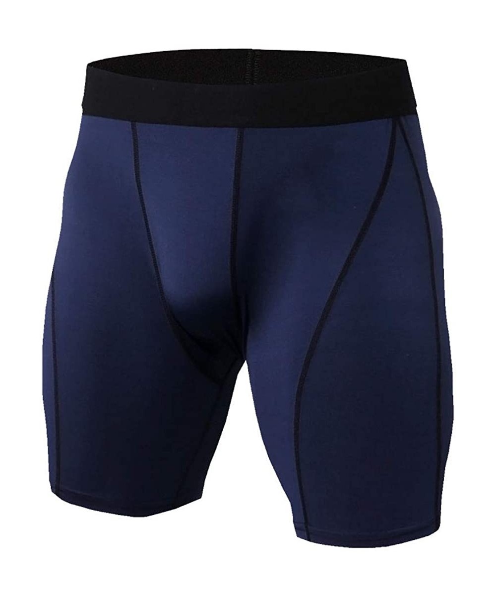 Gym Workout Shorts Solid Summer Jogging Fashion Casual Tight Quick Dry Shorts - Navy - CQ18RYKZ33I $14.48-Trunks