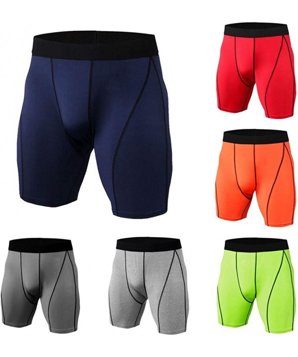 Gym Workout Shorts Solid Summer Jogging Fashion Casual Tight Quick Dry Shorts - Navy - CQ18RYKZ33I $14.48-Trunks