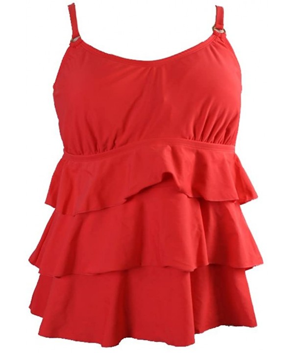 Swimsuit Women's Bandeau Tiered Ruffl Tankini Top - Coral - C4120H43KHZ $11.35-Tankinis