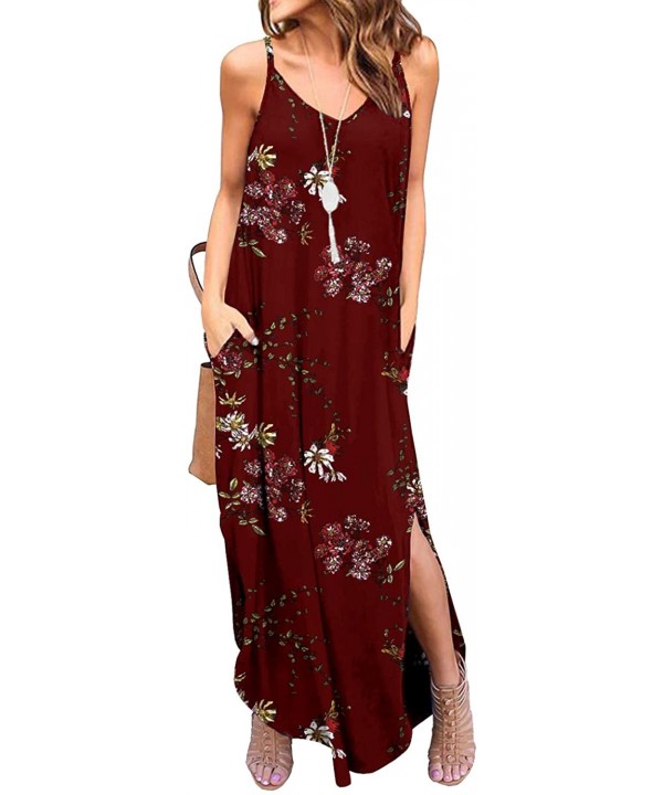 Women's Summer Casual Loose Dress Beach Cover Up Long Cami Maxi Dresses with Pocket - 15 Fp Wine Red - C818QOCR90L $25.84-Cov...