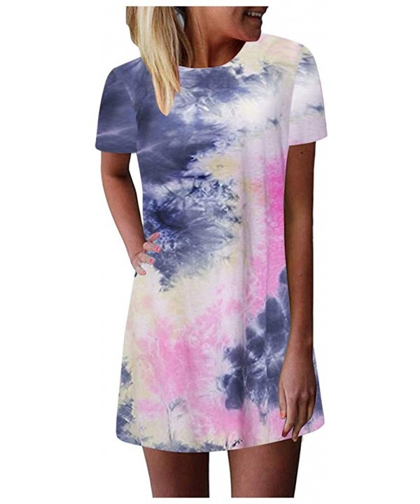 Dresses for Women Casual Summer-Tie Dye Tunic Tops Mini Dresses Beach Cover Up Tank Dress Sundress - Z2-navy - CK19DOIGESD $1...