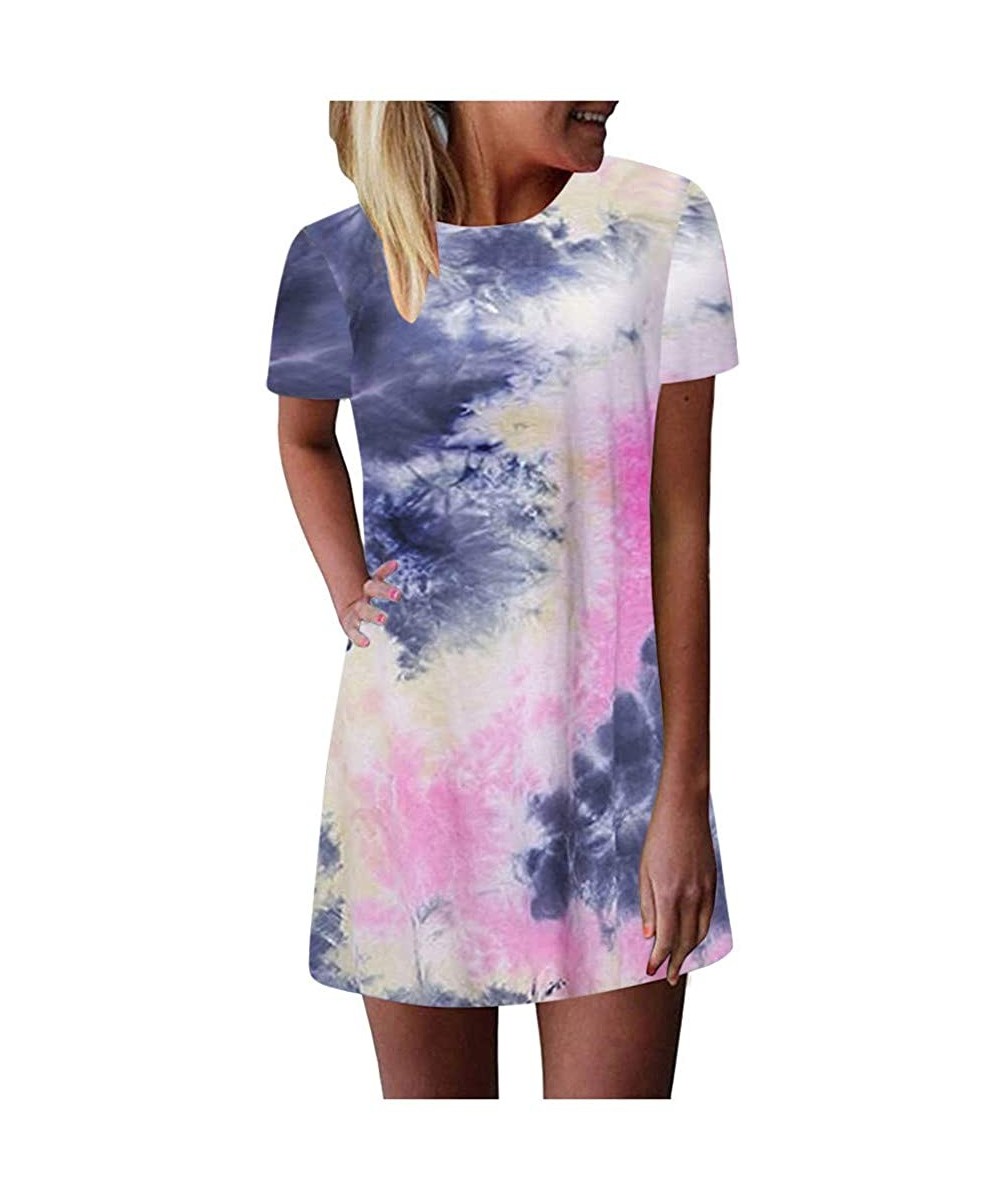 Dresses for Women Casual Summer-Tie Dye Tunic Tops Mini Dresses Beach Cover Up Tank Dress Sundress - Z2-navy - CK19DOIGESD $1...