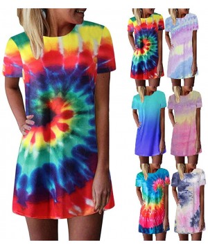 Dresses for Women Casual Summer-Tie Dye Tunic Tops Mini Dresses Beach Cover Up Tank Dress Sundress - Z2-navy - CK19DOIGESD $1...