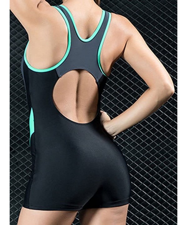 Women's Slimming One Piece Boyleg Racerback Halterneck Athletic Swimwear - D-black/Green - CM18DIUY207 $21.40-One-Pieces