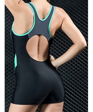 Women's Slimming One Piece Boyleg Racerback Halterneck Athletic Swimwear - D-black/Green - CM18DIUY207 $21.40-One-Pieces