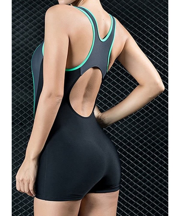 Women's Slimming One Piece Boyleg Racerback Halterneck Athletic Swimwear - D-black/Green - CM18DIUY207 $21.40-One-Pieces