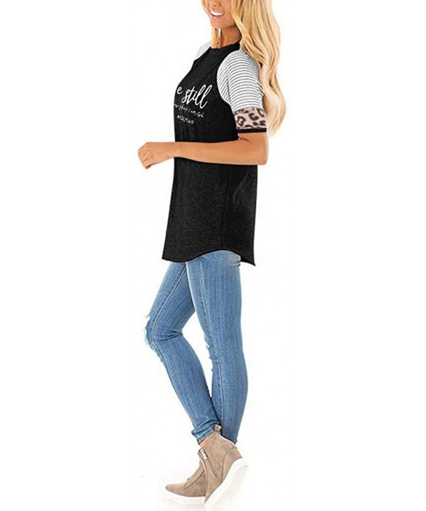 Shirts Be Still Letter Printed Stripe Leopard Print Tops for Women Short Sleeve Loose Comfy Blouse - Black - C219729808R $13....