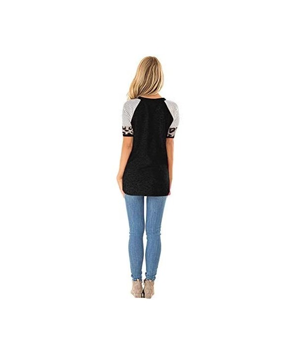 Shirts Be Still Letter Printed Stripe Leopard Print Tops for Women Short Sleeve Loose Comfy Blouse - Black - C219729808R $13....