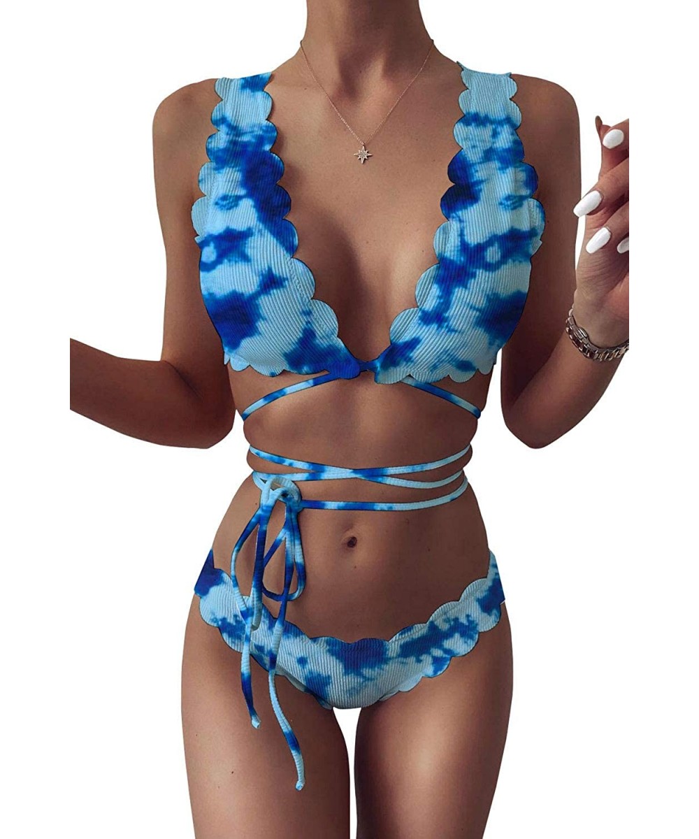 Womens Tie Dye Two Piece Swimsuits-High Waisted Thong Bikini Set Bathing Suit - Z-blue - C319CIZTYM5 $15.91-Sets