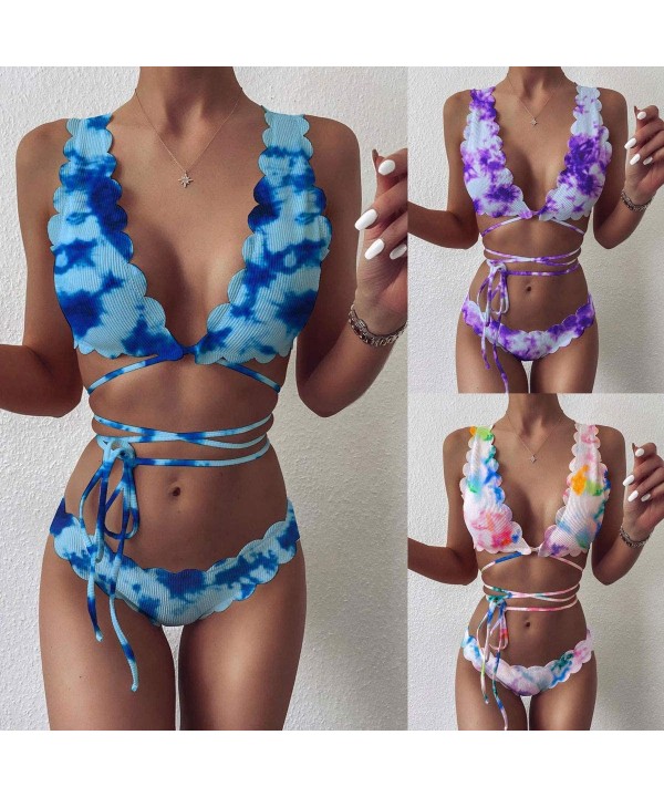 Womens Tie Dye Two Piece Swimsuits-High Waisted Thong Bikini Set Bathing Suit - Z-blue - C319CIZTYM5 $15.91-Sets