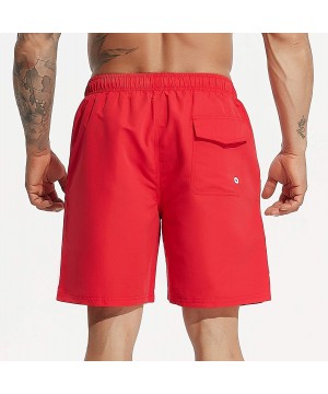 Men's Swimwear Sports Running Shorts Swim Trunks Quick Dry Lightweight with Pocket - 2-red-alphabet - C419DTHWI74 $17.93-Trunks