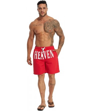 Men's Swimwear Sports Running Shorts Swim Trunks Quick Dry Lightweight with Pocket - 2-red-alphabet - C419DTHWI74 $17.93-Trunks