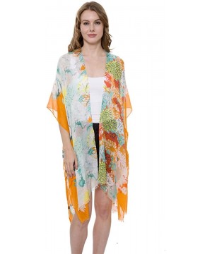 Women's Summer Floral Print Topper/Cover-Up/Kimono Side Slit Open Front Outwear Beachwear Dress - Jp1411orange - CZ196DOHZ3A ...