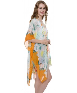 Women's Summer Floral Print Topper/Cover-Up/Kimono Side Slit Open Front Outwear Beachwear Dress - Jp1411orange - CZ196DOHZ3A ...