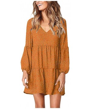 Dresses for Women Casual Fall-Women Summer Tunic Dress V Neck 3/4 Sleeve Casual Loose Flowy Swing Shift Dresses - Z1-orange -...