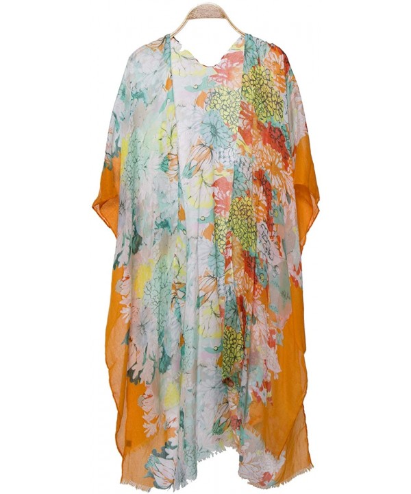 Women's Summer Floral Print Topper/Cover-Up/Kimono Side Slit Open Front Outwear Beachwear Dress - Jp1411orange - CZ196DOHZ3A ...