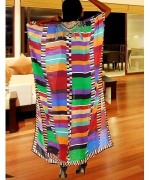 Women Bathing Suit Cover Up Ethnic Print Kaftan Beach Maxi Dresses - Colorful Stripe - CH1904R39C2 $27.57-Cover-Ups