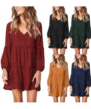 Dresses for Women Casual Fall-Women Summer Tunic Dress V Neck 3/4 Sleeve Casual Loose Flowy Swing Shift Dresses - Z1-orange -...