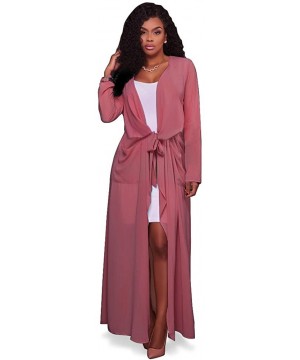 Women's Autumn Fall Cover Up Lightweight Long Loose Chiffon Maxi Cardigan Coat - Red - CS185H4SNGT $14.30-Cover-Ups