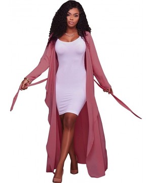 Women's Autumn Fall Cover Up Lightweight Long Loose Chiffon Maxi Cardigan Coat - Red - CS185H4SNGT $14.30-Cover-Ups