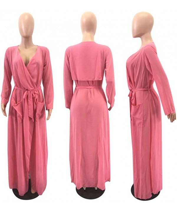 Women's Autumn Fall Cover Up Lightweight Long Loose Chiffon Maxi Cardigan Coat - Red - CS185H4SNGT $14.30-Cover-Ups