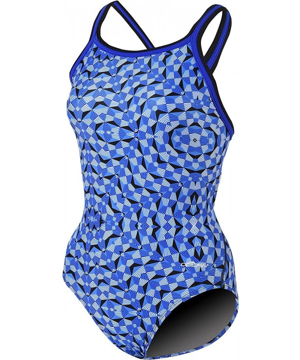 WOMEN'S OPTIK PRINT DBX BACK ONE-PIECE SWIMSUIT BLUE OPTIK SIZE 26 - CH12KDEG8WX $33.58-One-Pieces