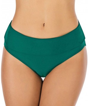 Women's High Waisted Bikini Bottoms Shape Control Fold Swim Brief Tankini Bottoms - Green - CJ18W6H0MK7 $13.62-Tankinis