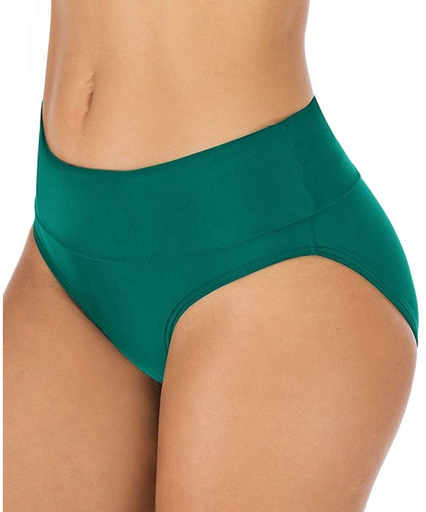 Women's High Waisted Bikini Bottoms Shape Control Fold Swim Brief Tankini Bottoms - Green - CJ18W6H0MK7 $13.62-Tankinis