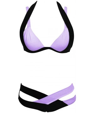 Swimsuit Sexy Swimwear Women Swim Beach Wear Print Bandage Swimsuit - Purple - CE18OEKC32Y $12.78-Bottoms