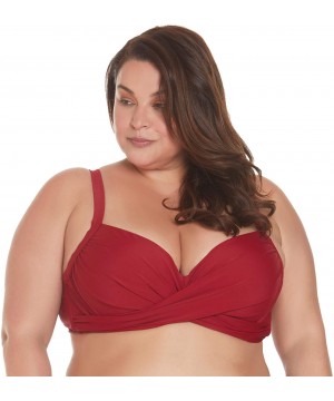 Full Coverage Women's Underwire Swim Top-Plus - Pomegranate - CC194A27NUG $33.19-Tops