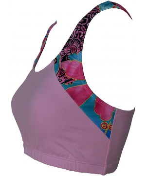 Women Plus Size UPF 50+ Swim Raglan Tank Bra Top Rash Guard - Pink With Skyblue Pink - C21842463Q3 $25.96-Rash Guards