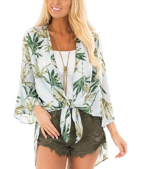 Womens Floral Print Summer Kimono Cardigans Sheer Chiffon Loose Beach Cover Up Tops - Green - C418QKOYW6W $23.57-Cover-Ups