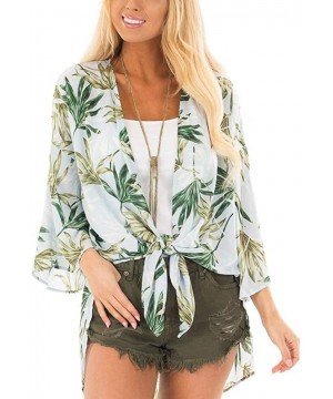 Womens Floral Print Summer Kimono Cardigans Sheer Chiffon Loose Beach Cover Up Tops - Green - C418QKOYW6W $23.57-Cover-Ups