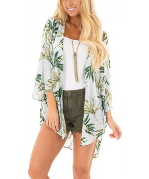 Womens Floral Print Summer Kimono Cardigans Sheer Chiffon Loose Beach Cover Up Tops - Green - C418QKOYW6W $23.57-Cover-Ups