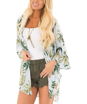 Womens Floral Print Summer Kimono Cardigans Sheer Chiffon Loose Beach Cover Up Tops - Green - C418QKOYW6W $23.57-Cover-Ups