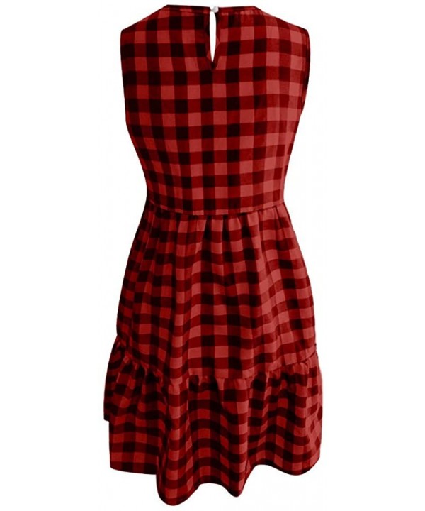 Women Tunic Tops Dresses Lady Plaid Button Irregular Hem Sleeveless Evening Party Dress - Y-2 Red - CM19CQDL4WM $17.10-Cover-Ups