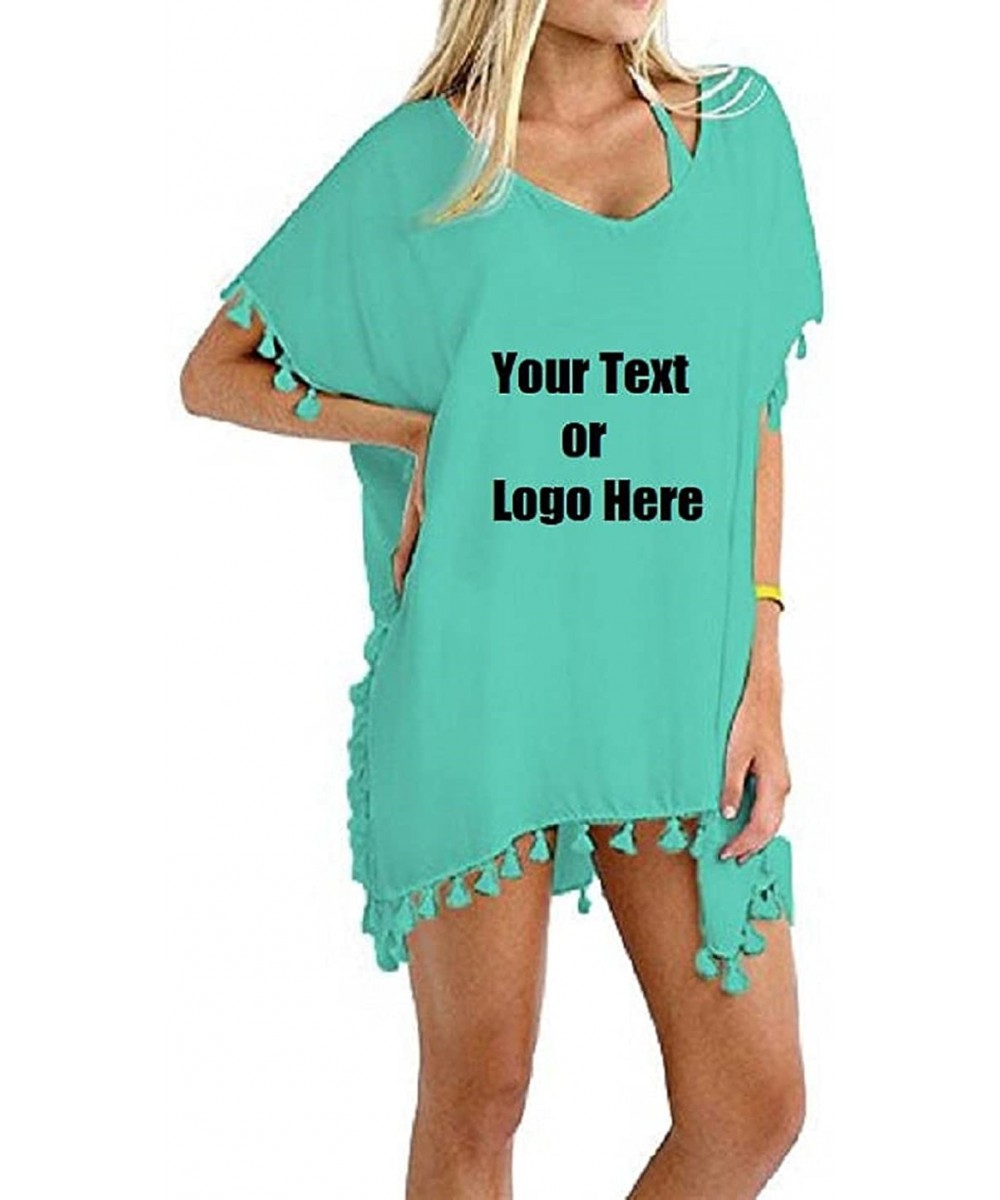 Custom Personalized Designed Women's Chiffon Tassel Beachwear Bikini Swimsuit Cover up - Green - CM184Y2I80G $39.12-Cover-Ups