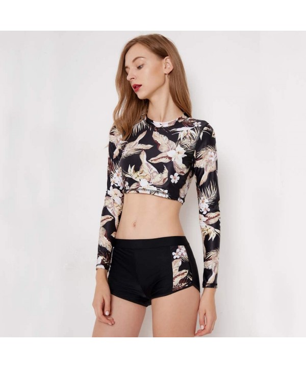 Women Long Sleeve Boyshort Rashguard Swimwear Surfing Athletic Fashion Two Piece Swimsuit Bathing Suit - 4 - CE18QCEEYZL $18....